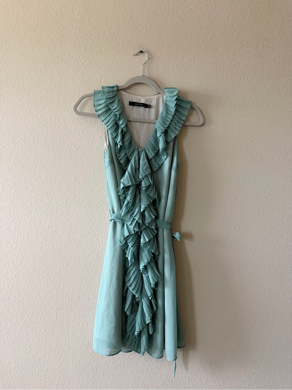 Ark & Co Mint Ruffled V-Neck Mini Dress